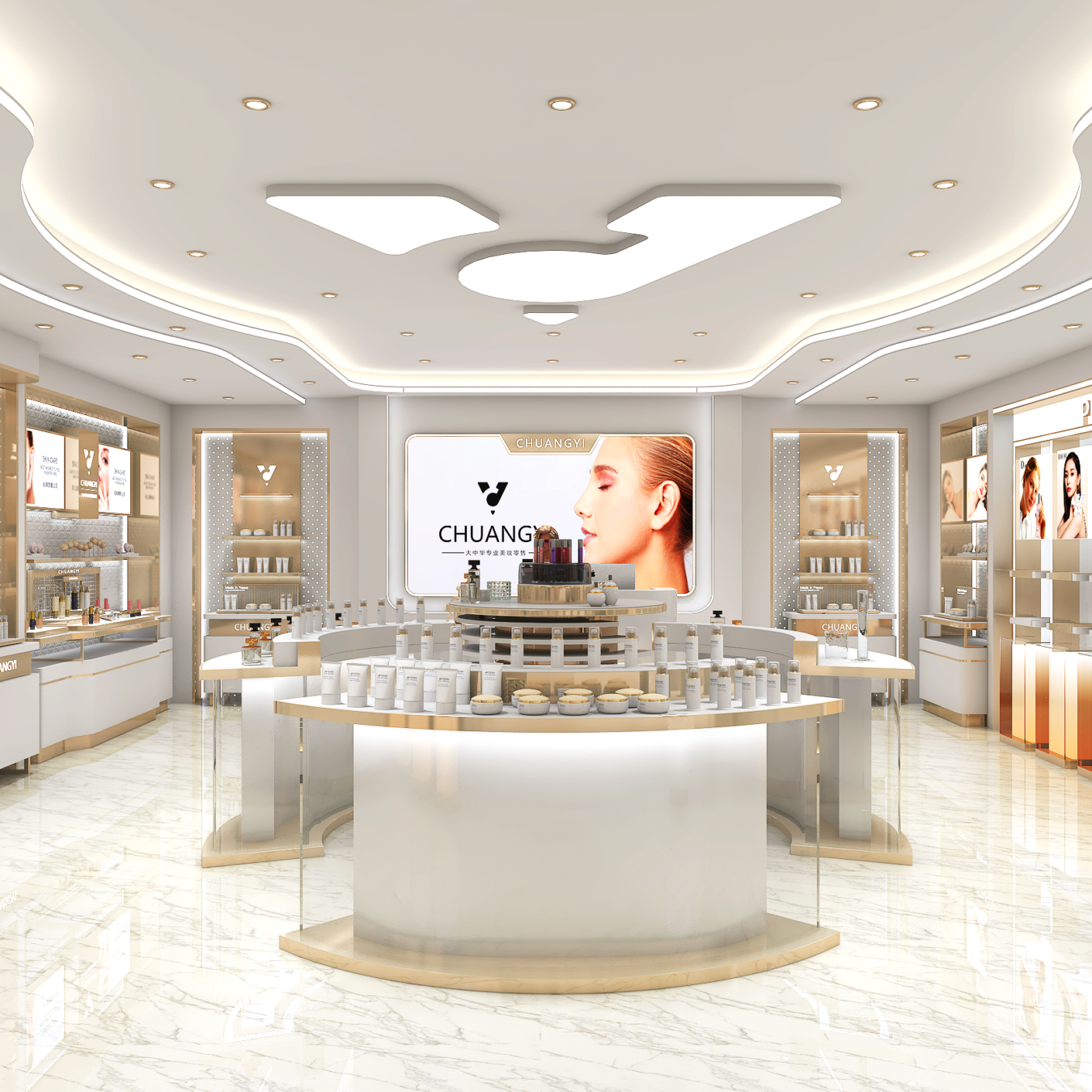 High-End Cosmetic Store Interior Display Counter & Custom Makeup Fixtures - Cosmetic & Beauty Displays