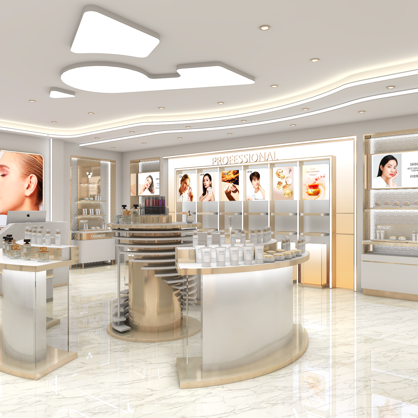 High-End Cosmetic Store Interior Display Counter & Custom Makeup Fixtures - Cosmetic & Beauty Displays