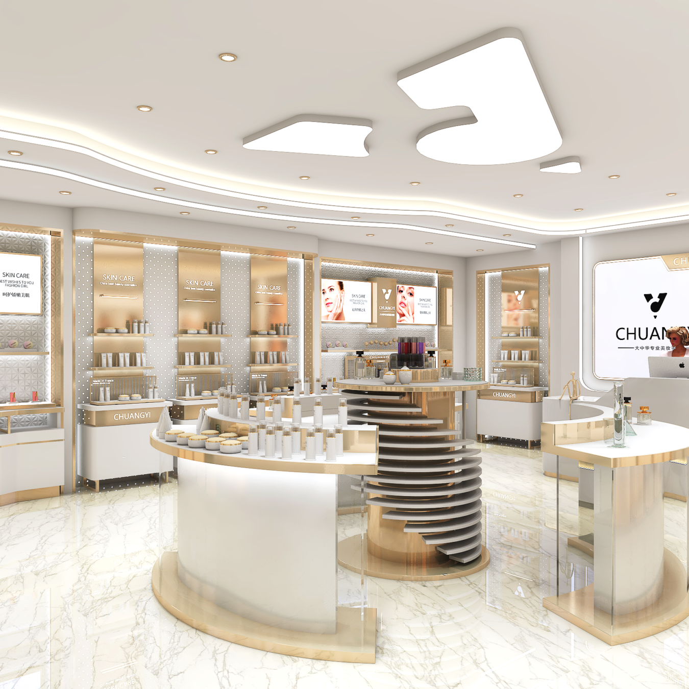 High-End Cosmetic Store Interior Display Counter & Custom Makeup Fixtures - Cosmetic & Beauty Displays