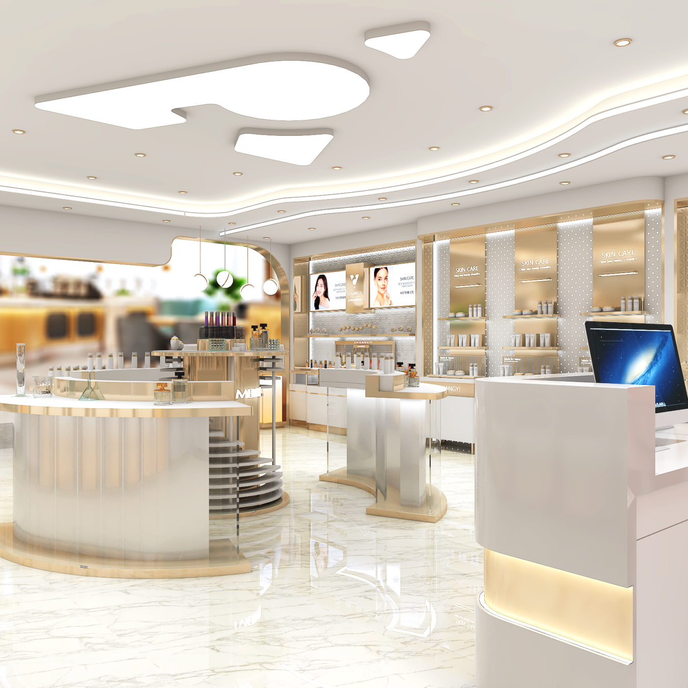 High-End Cosmetic Store Interior Display Counter & Custom Makeup Fixtures - Cosmetic & Beauty Displays