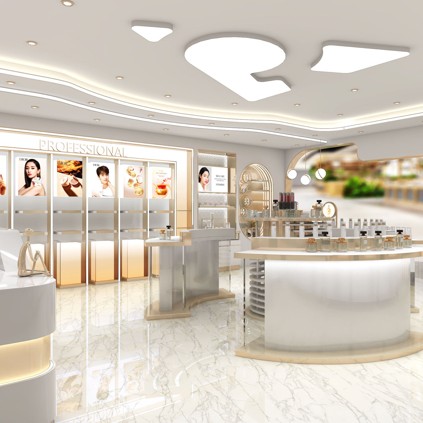 High-End Cosmetic Store Interior Display Counter & Custom Makeup Fixtures - Cosmetic & Beauty Displays