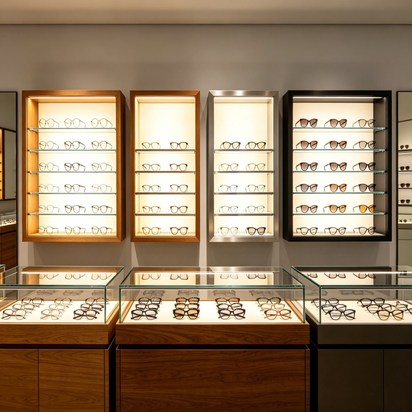 Eyewear Display Cabinet Manufacturer | Wood Optical Wall Showcase Furniture - Custom Store Display Solutions