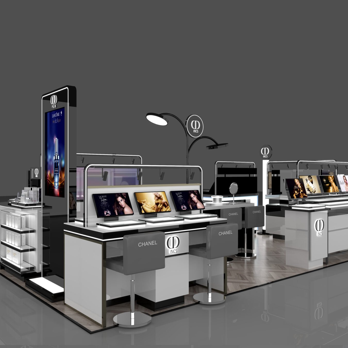 Custom Cosmetic Display Kiosk | Luxury Makeup Retail Island Counter | W Display - Cosmetic & Beauty Displays