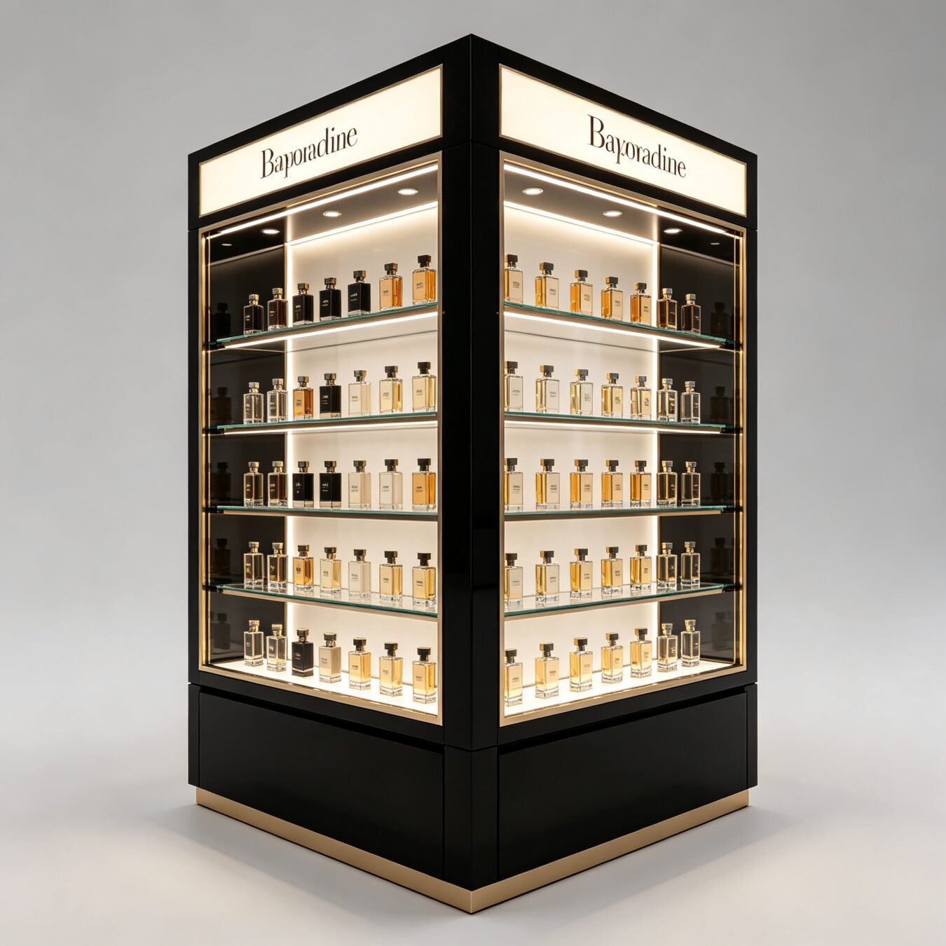 Dual-Sided Lighted Corner Fragrance Display Cabinet with Custom Logo Lightbox - Cosmetic & Beauty Displays