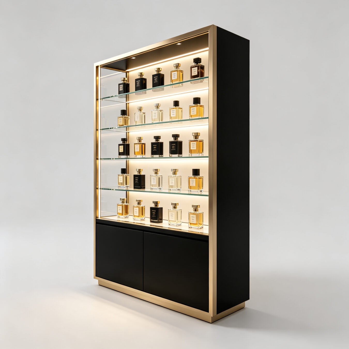 Custom Illuminated Fragrance Showcase & Back Wall Display Cabinet - Cosmetic & Beauty Displays