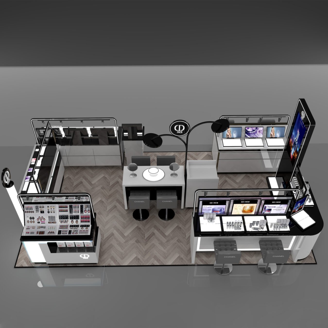 Custom Cosmetic Display Kiosk | Luxury Makeup Retail Island Counter | W Display - Cosmetic & Beauty Displays