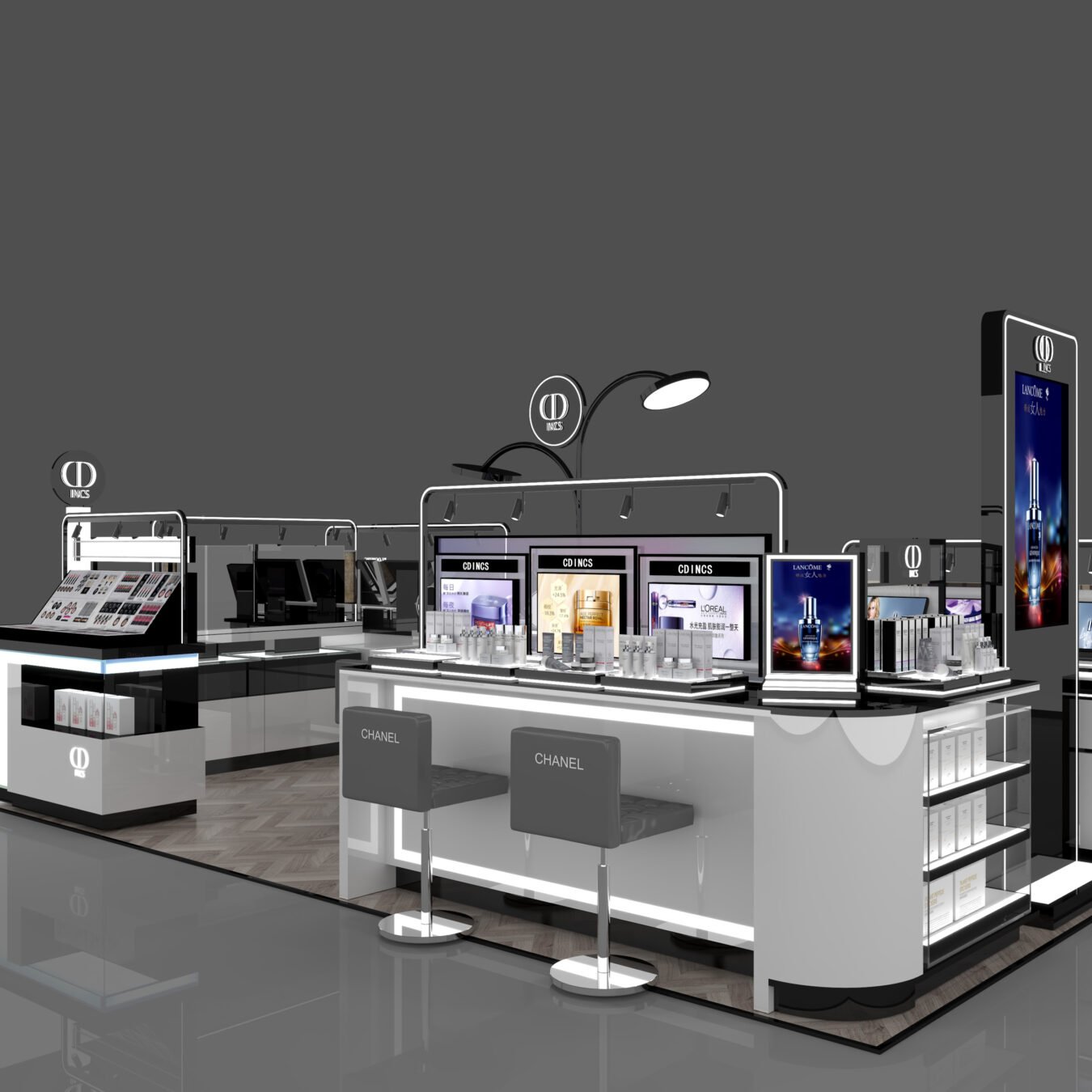 Custom Cosmetic Display Kiosk | Luxury Makeup Retail Island Counter | W Display - Cosmetic & Beauty Displays