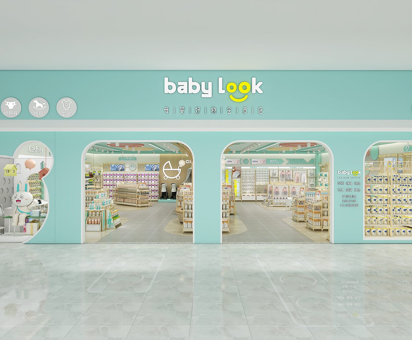 Custom Mint Green Mother & Baby Store Full Interior Furniture Set - Maternity & Baby Shop Displays