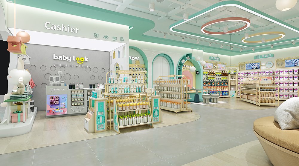 Custom Mint Green Mother & Baby Store Full Interior Furniture Set - Maternity & Baby Shop Displays