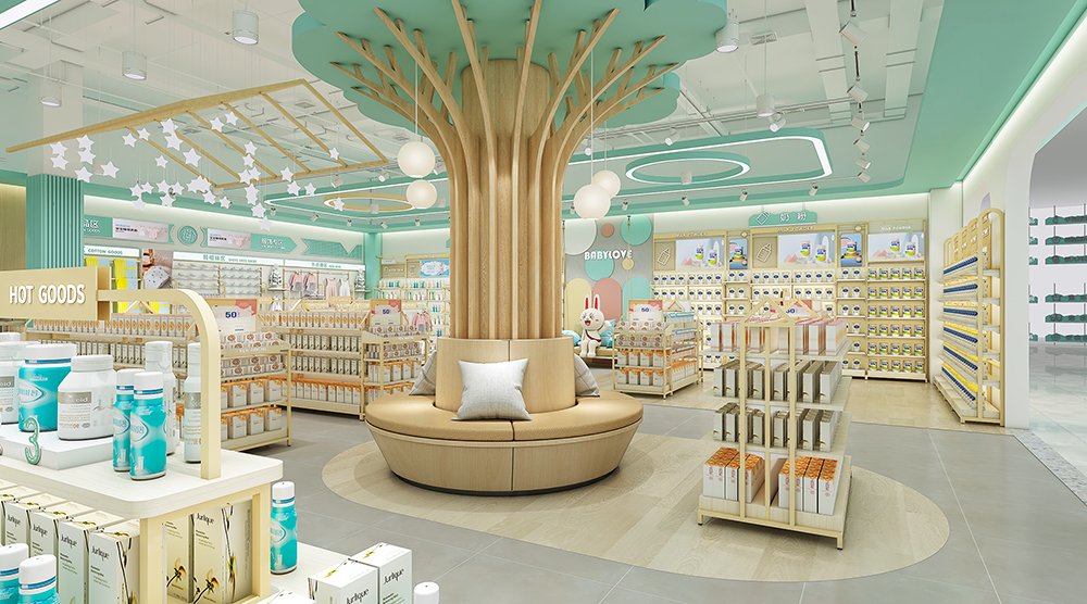 Custom Mint Green Mother & Baby Store Full Interior Furniture Set - Maternity & Baby Shop Displays