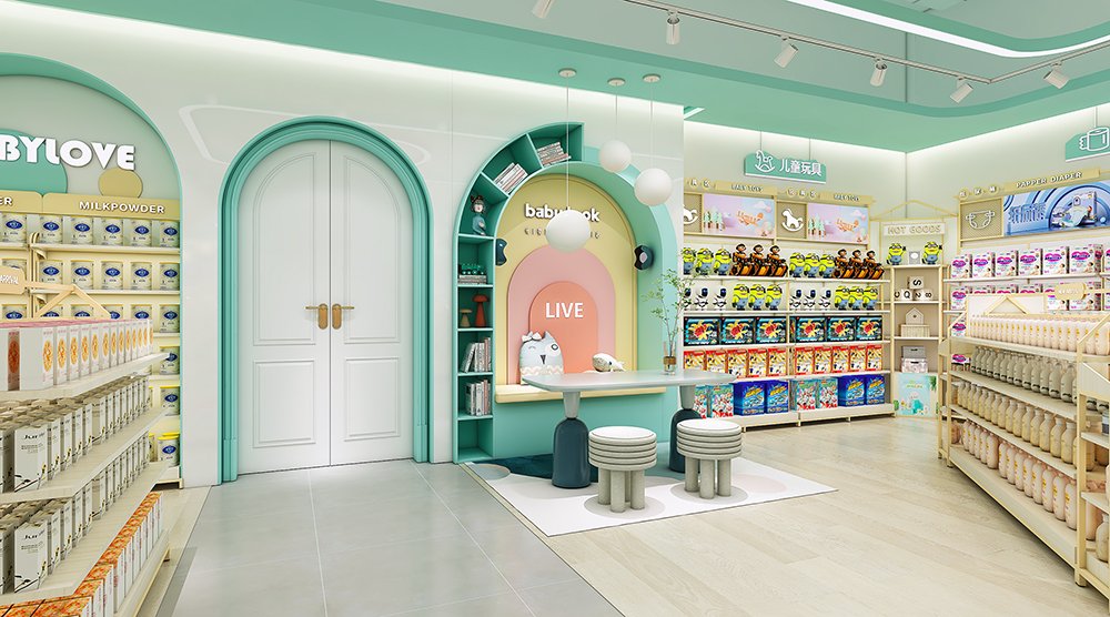 Custom Mint Green Mother & Baby Store Full Interior Furniture Set - Maternity & Baby Shop Displays