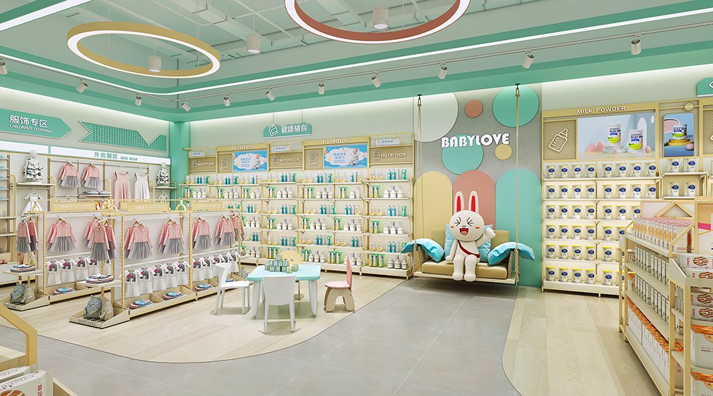 Custom Mint Green Mother & Baby Store Full Interior Furniture Set - Maternity & Baby Shop Displays