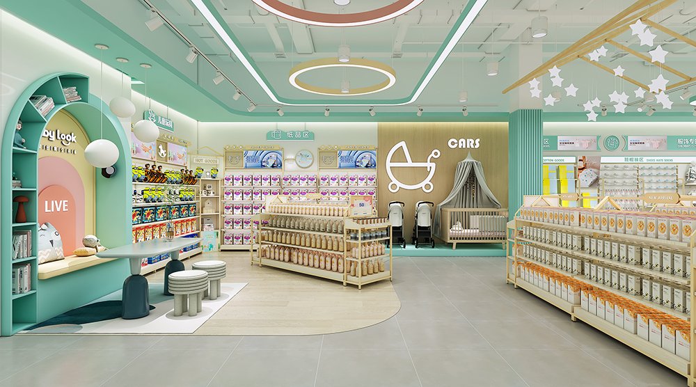 Custom Mint Green Mother & Baby Store Full Interior Furniture Set - Maternity & Baby Shop Displays