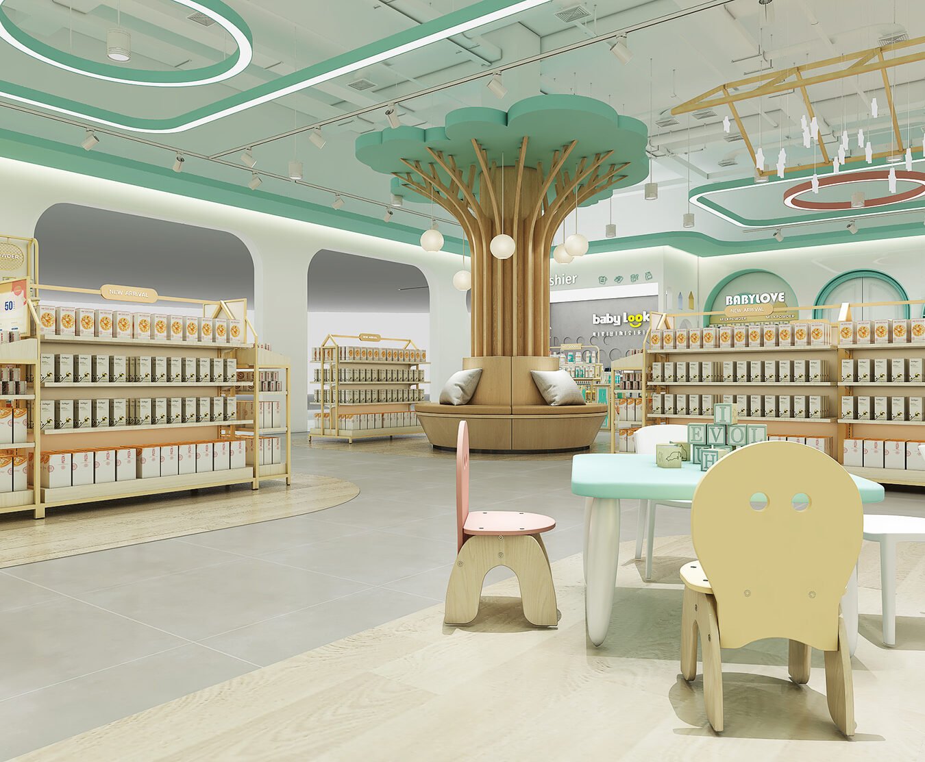 Custom Mint Green Mother & Baby Store Full Interior Furniture Set - Maternity & Baby Shop Displays