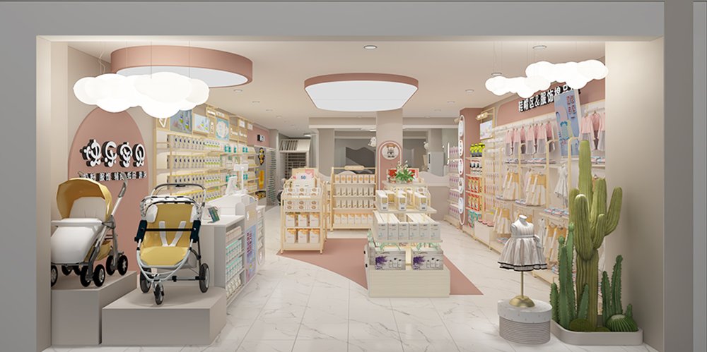 Two-Floor Mother Baby Shop Furniture | Pink Themed Retail Display & Kids Play Area Fixtures - Maternity & Baby Sh...