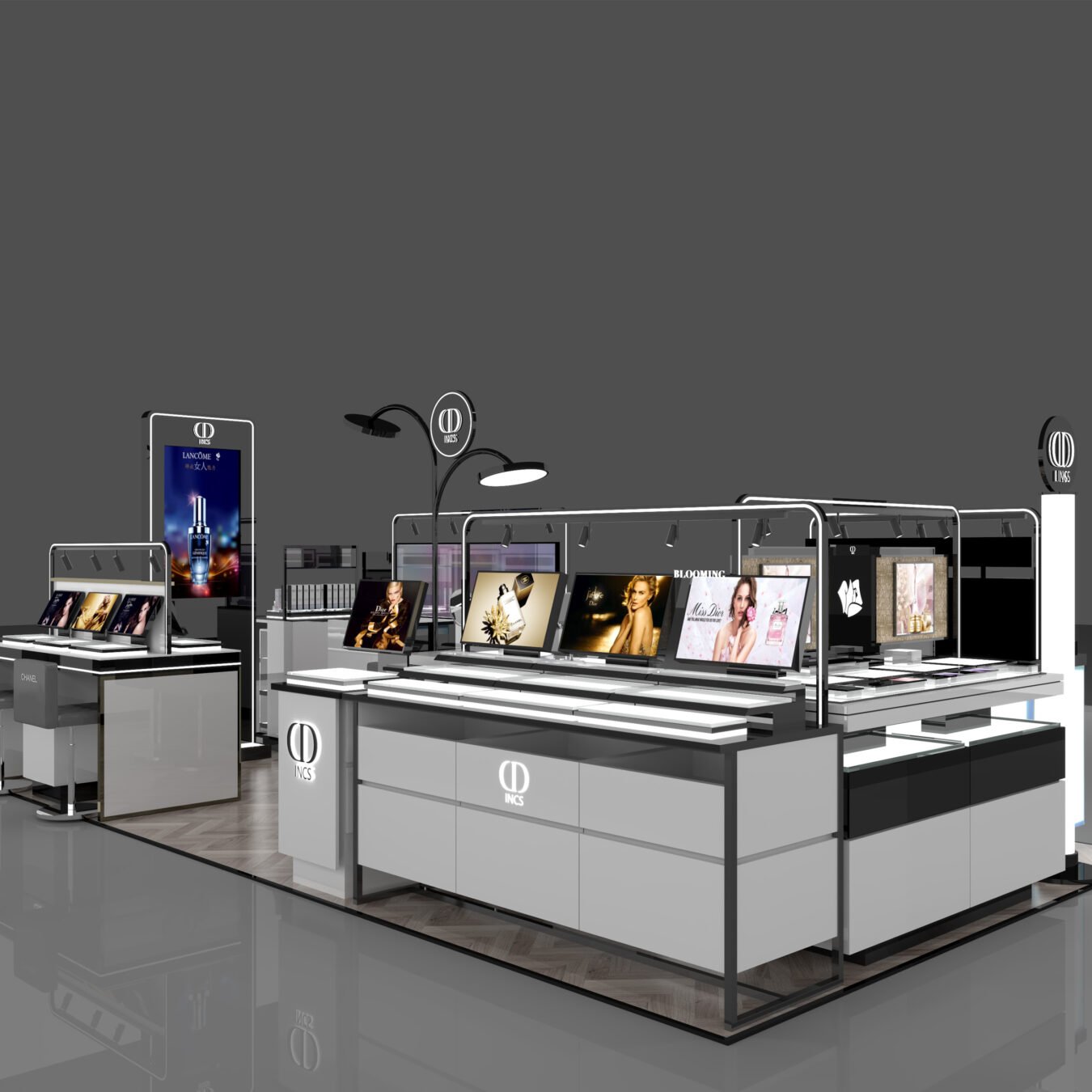 Custom Cosmetic Display Kiosk | Luxury Makeup Retail Island Counter | W Display - Cosmetic & Beauty Displays