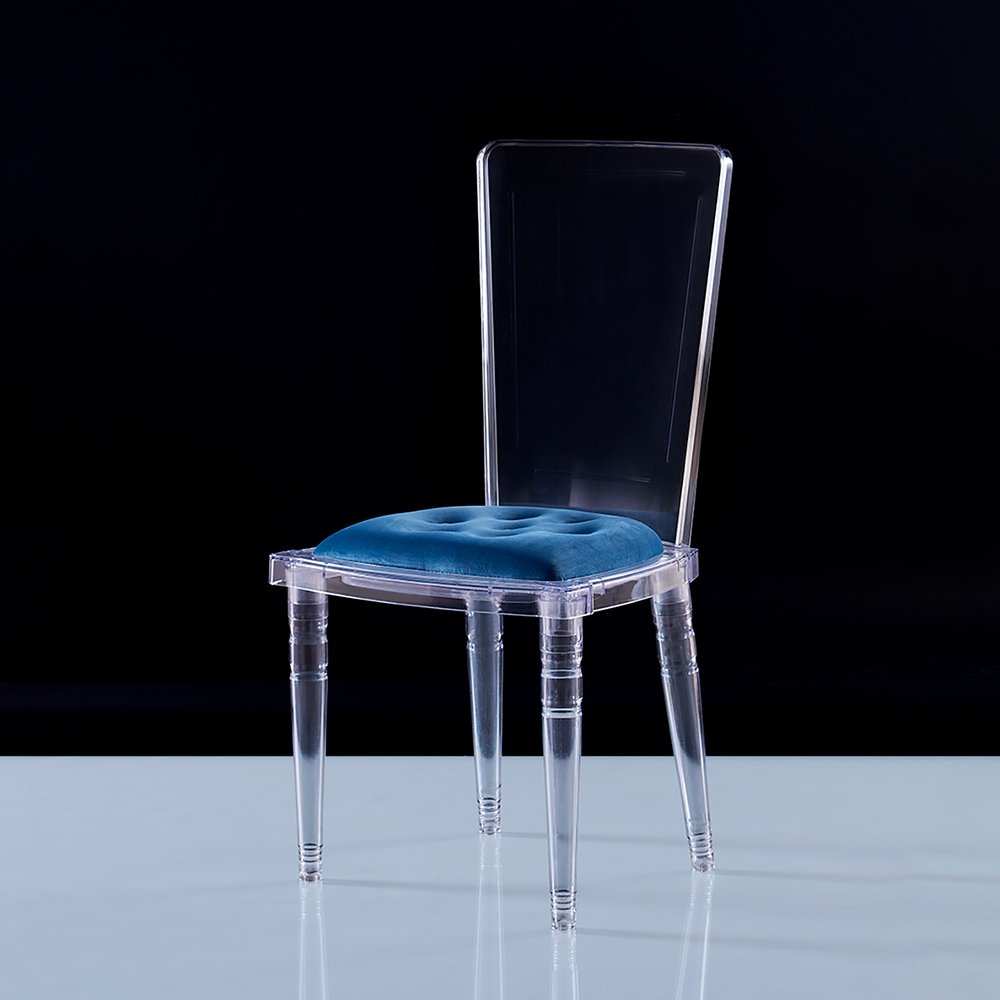 Clear Acrylic Louis Dining Chair, Tufted Velvet Upholstered Transparent Ghost Chair for Wedding Banquet & Home - Acry...