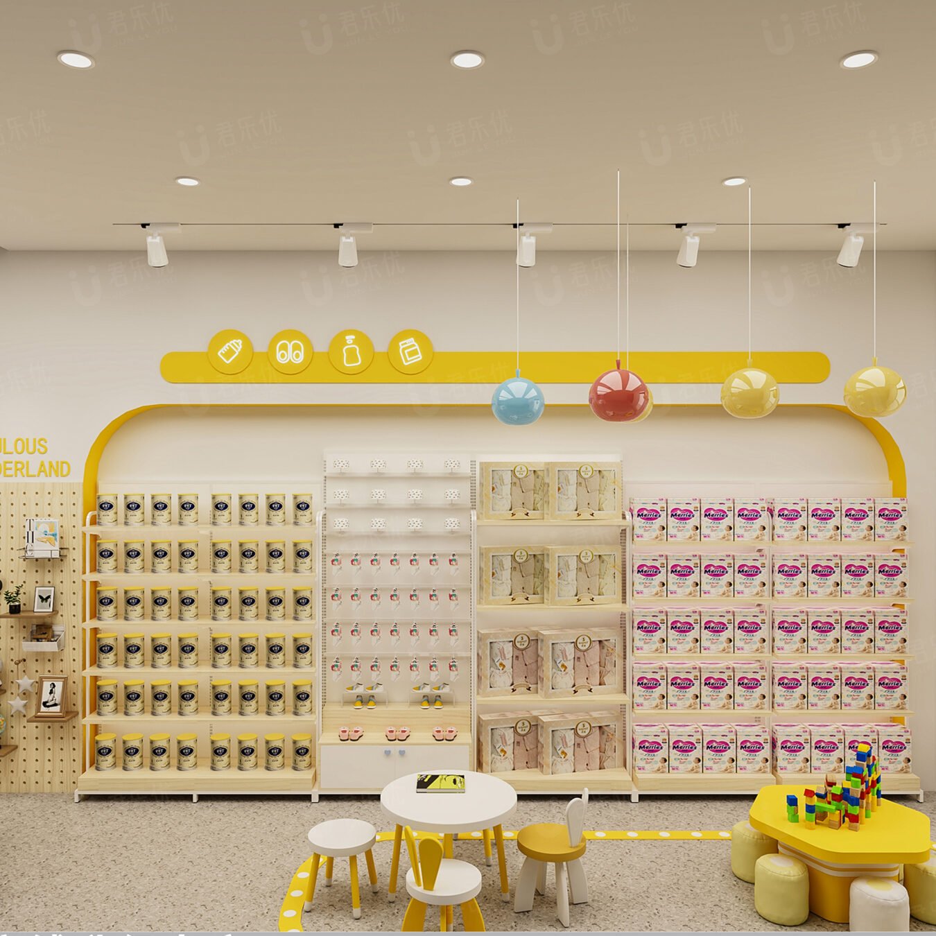 Bright Yellow Mother & Baby Store Complete Custom Display Furniture - Maternity & Baby Shop Displays