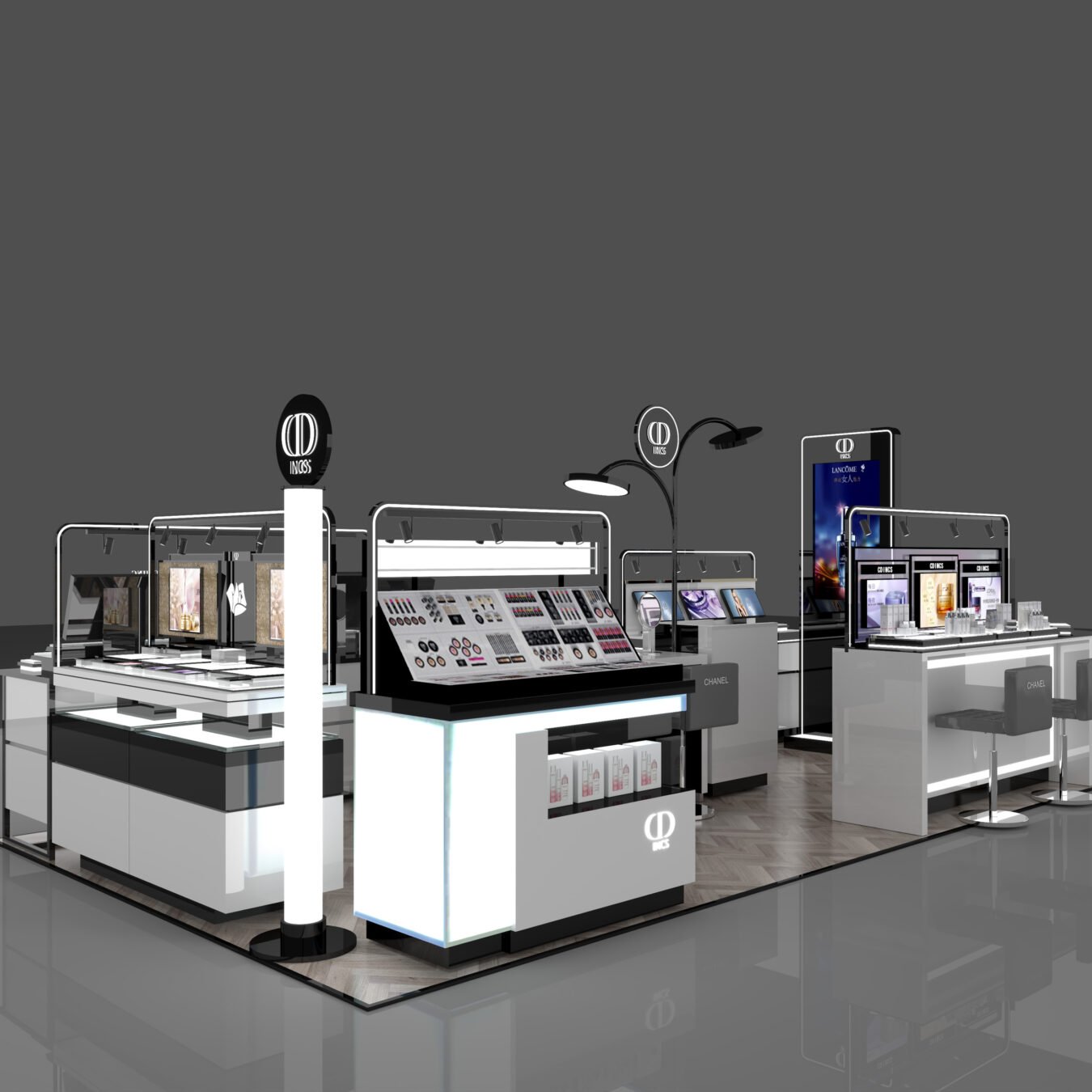 Custom Cosmetic Display Kiosk | Luxury Makeup Retail Island Counter | W Display - Cosmetic & Beauty Displays