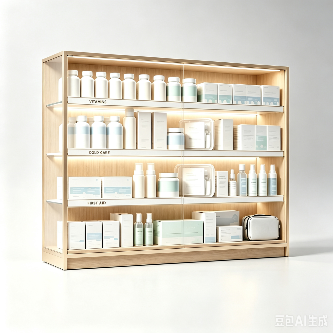 Pharmacy Display Cabinet with LED Lighting, Medicine & Skincare Wall Showcase - Pharmacy & Medical Displays