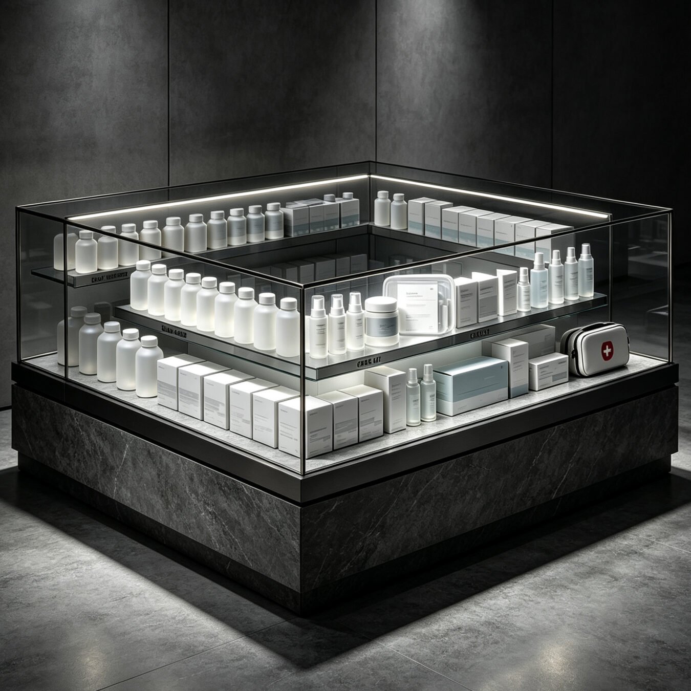 Luxury Island Display Showcase for Pharmacy & Skincare Boutique - Pharmacy & Medical Displays