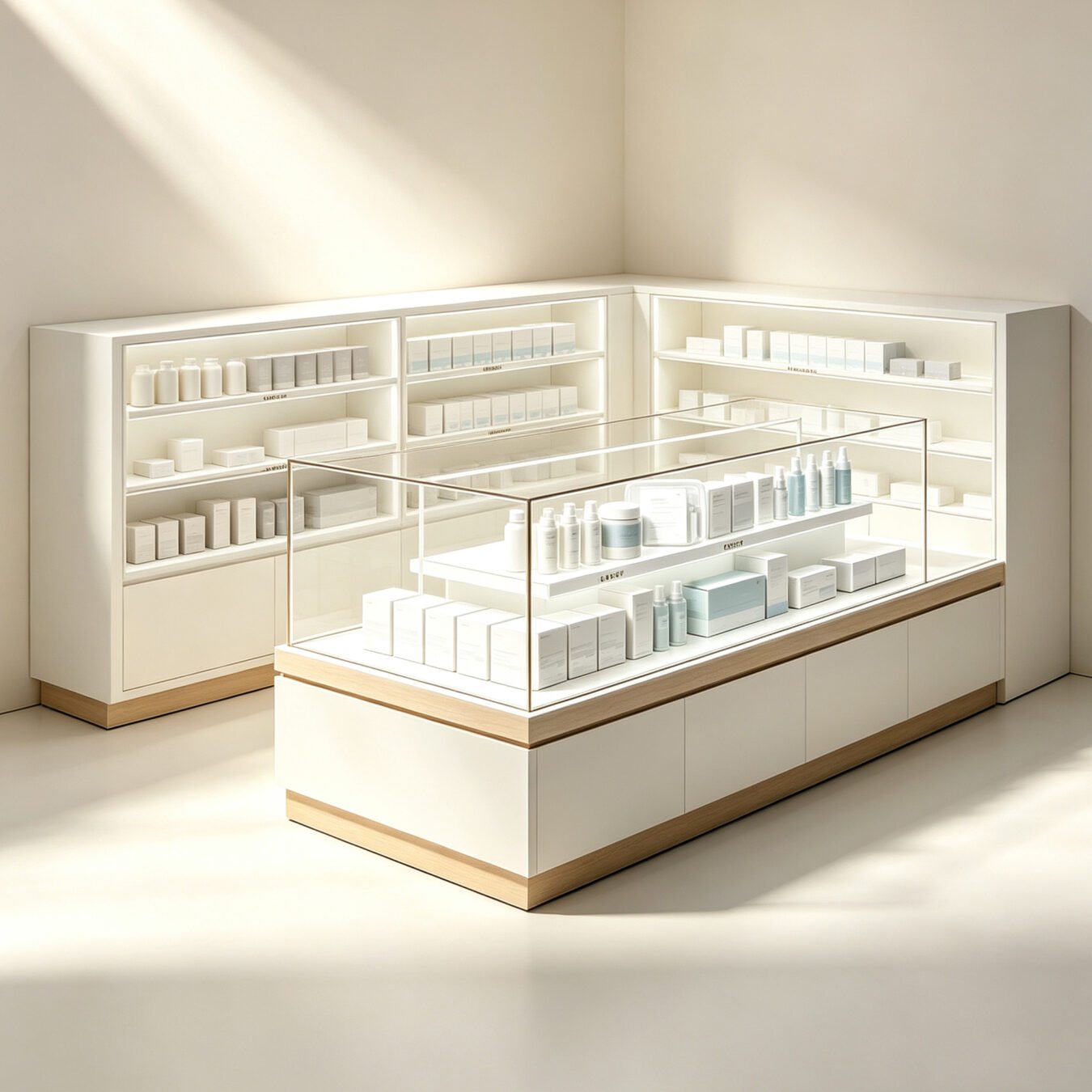 Glass Display Counter Set | Cosmetic & Pharmacy Retail Cabinet - Pharmacy & Medical Displays
